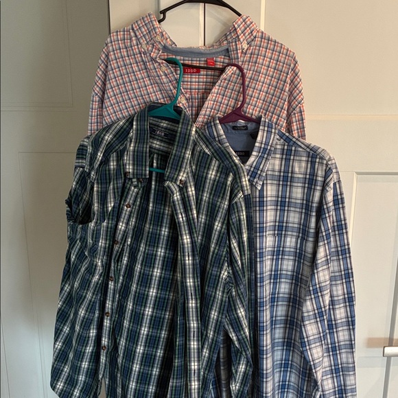 Izod Men's Casual Button-Down Shirts - Blue, Green, and Pink Plaid - Picture 1 of 5